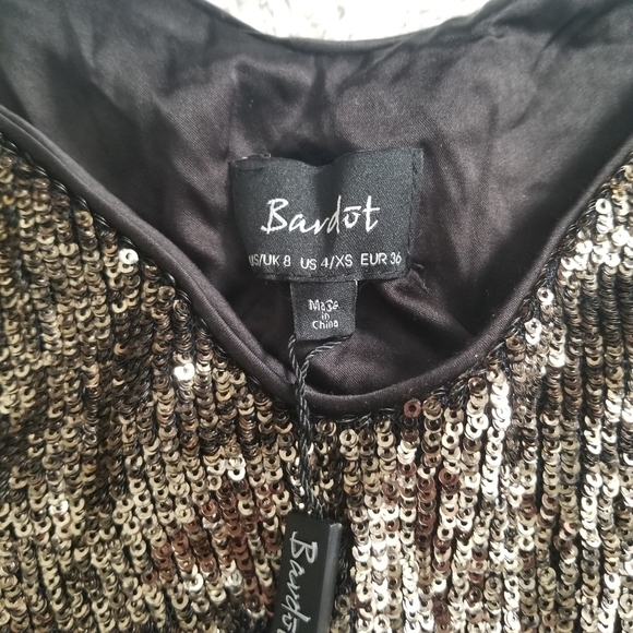 Bardot Sequins Gold Black Cold Shoulder Blouse New Size XS - Picture 7 of 12